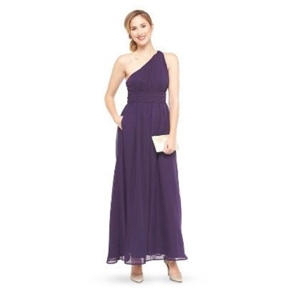 NWT Purple One Shoulder Tevolio Chiffon Gown